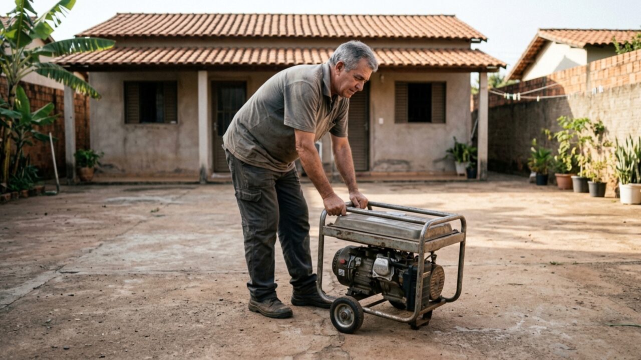 Família acorda com cheiro de combustível e descobre que vizinho instalou um gerador portátil perto de sua janela para enfrentar as quedas de energia, iniciando uma discussão sobre segurança