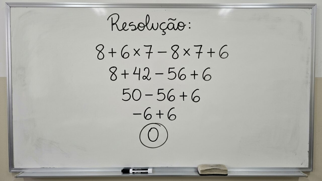 Tente resolver 8 + 6 × 7 - 8 × 7 + 6 sem calculadora e teste sua memória do ensino fundamental