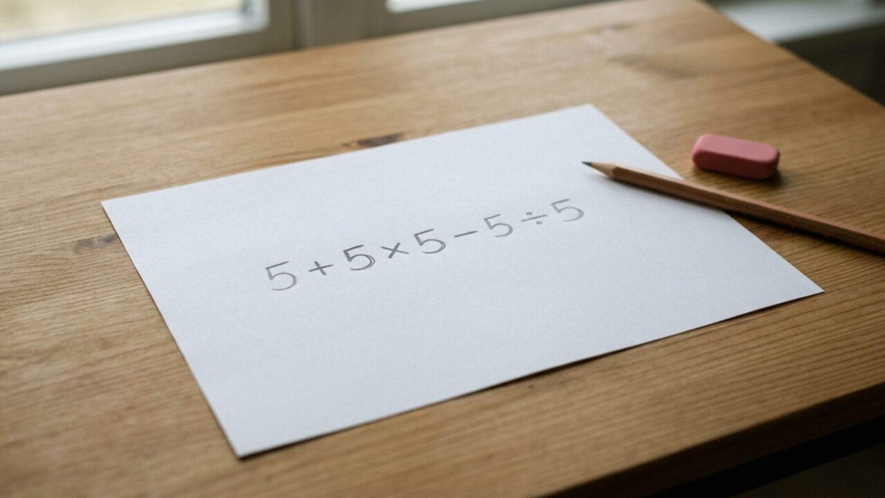Sem calculadora: você chega ao resultado correto de 5 + 5 × 5 − 5 ÷ 5?