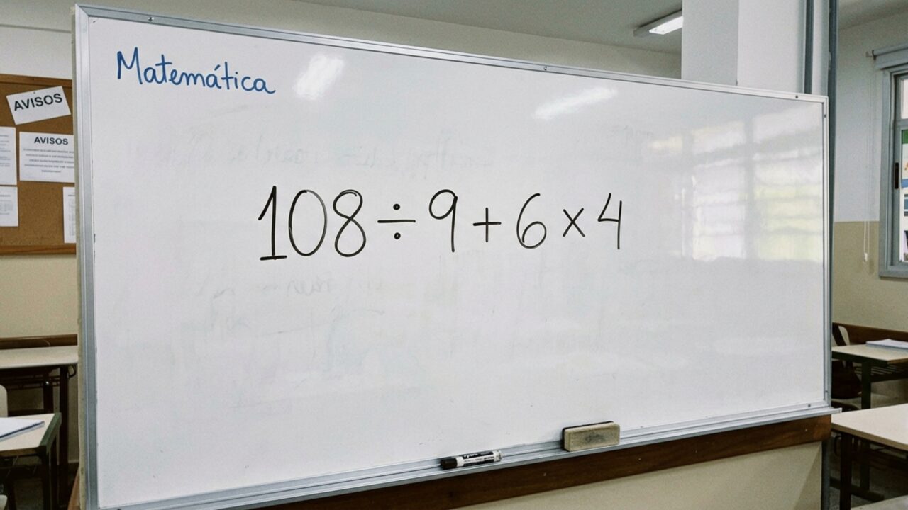 Só quem lembra da prioridade dos sinais chega ao resultado correto de 108 ÷ 9 + 6 × 4