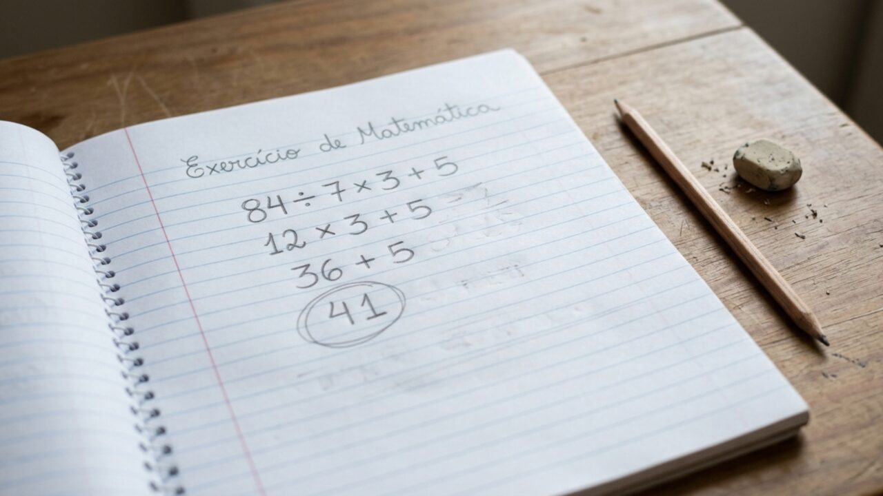 Você consegue resolver 84 ÷ 7 × 3 + 5 sem cair na armadilha mais comum da matemática?