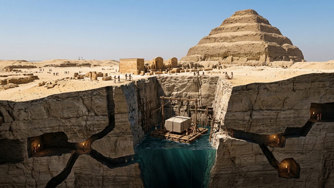 Uma pirâmide de cerca de 4.500 anos guarda estruturas subterrâneas que levaram pesquisadores a propor outra explicação para a subida dos blocos de pedra