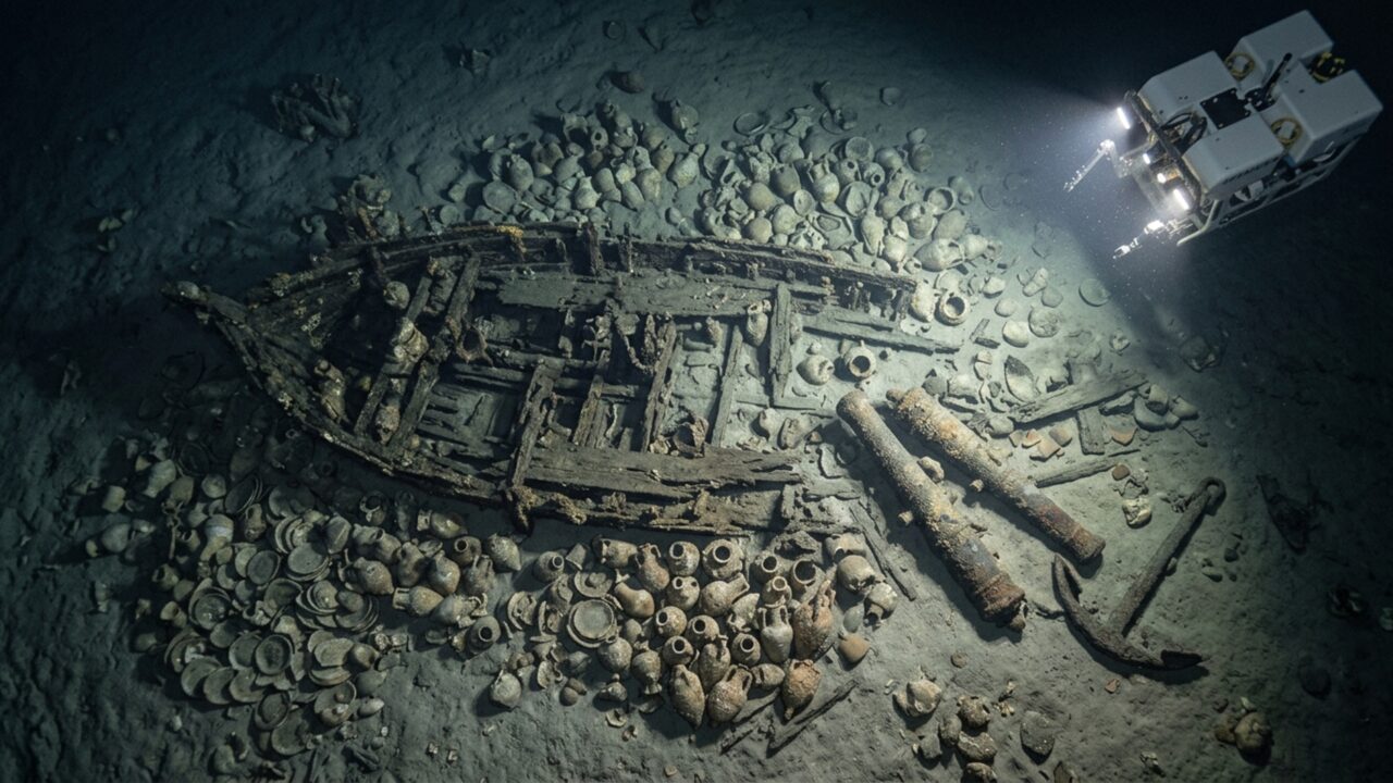 A mais de 2.500 metros de profundidade, um achado no fundo do mar preserva centenas de objetos e levou pesquisadores a voltar com robôs em 2026