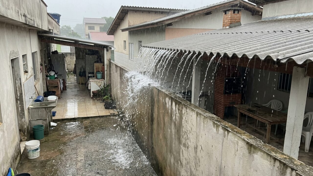Homem constrói varanda coberta nos fundos da casa e depois de três anos descobre que a água da chuva cai diretamente no quintal vizinho, que exige mudança de todo o telhado