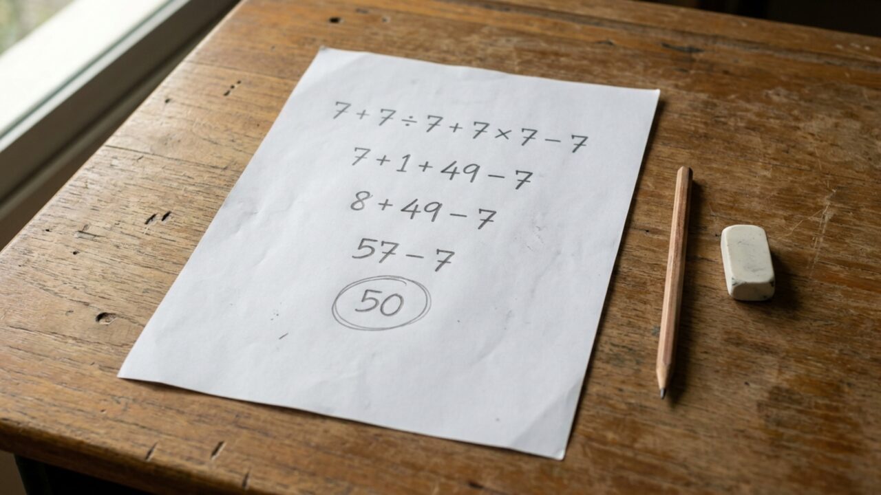 Sem calculadora: você consegue resolver 7 + 7 ÷ 7 + 7 × 7 − 7 seguindo a ordem das operações?