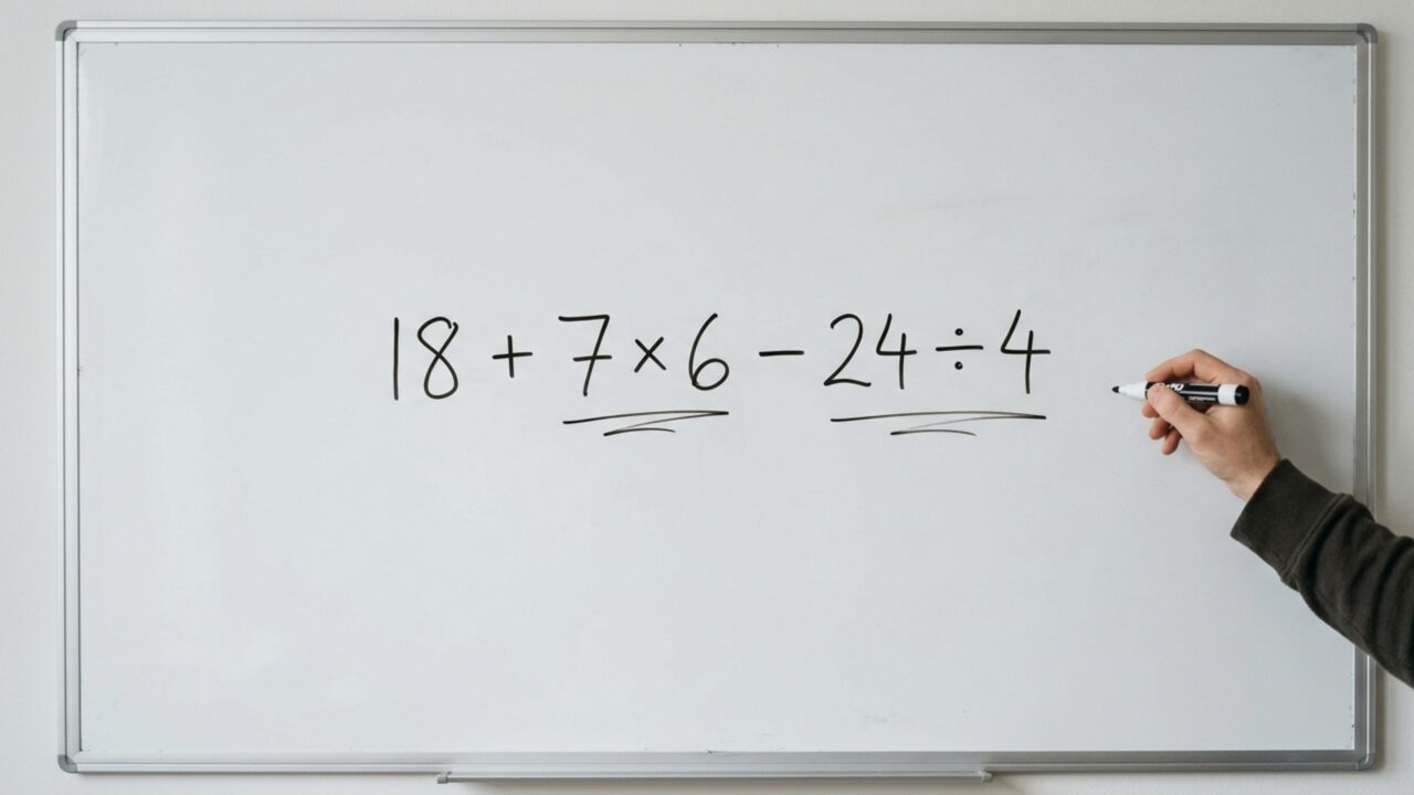 Tente resolver 18 + 7 × 6 - 24 ÷ 4 sem calculadora e teste sua memória do ensino fundamental