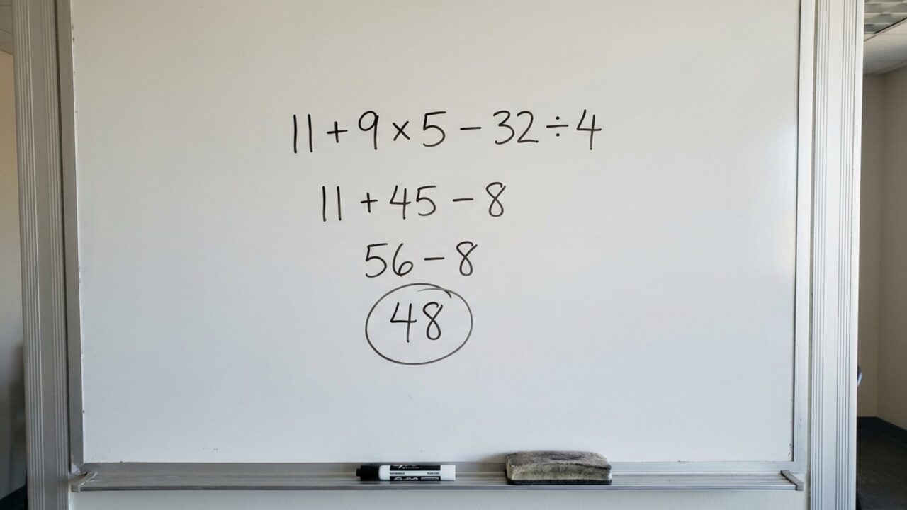 Tente resolver 11 + 9 × 5 - 32 ÷ 4 sem calculadora e veja se a resposta vem de primeira