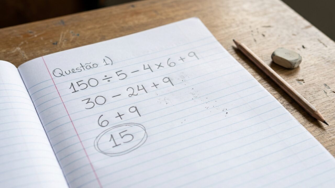 Uma conta de quatro operações separa quem lembra da regra básica do ensino fundamental: 150 ÷ 5 - 4 × 6 + 9