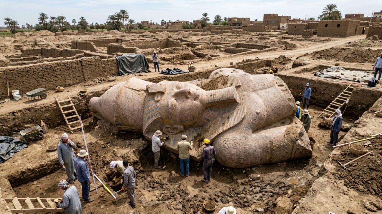 Quase um século depois do primeiro achado, arqueólogos encontraram a parte que faltava de uma estátua que teria cerca de 7 metros de altura