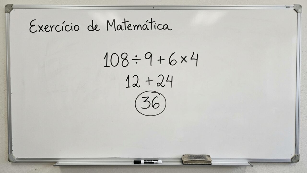Só quem lembra da prioridade dos sinais chega ao resultado correto de 108 ÷ 9 + 6 × 4
