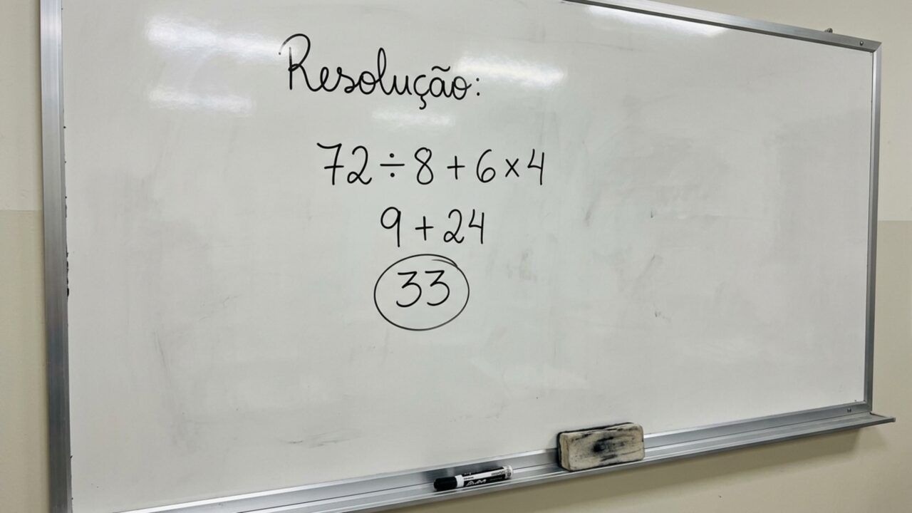 Só 1 em cada 8 resolve 72 ÷ 8 + 6 × 4 sem inverter a ordem das operações