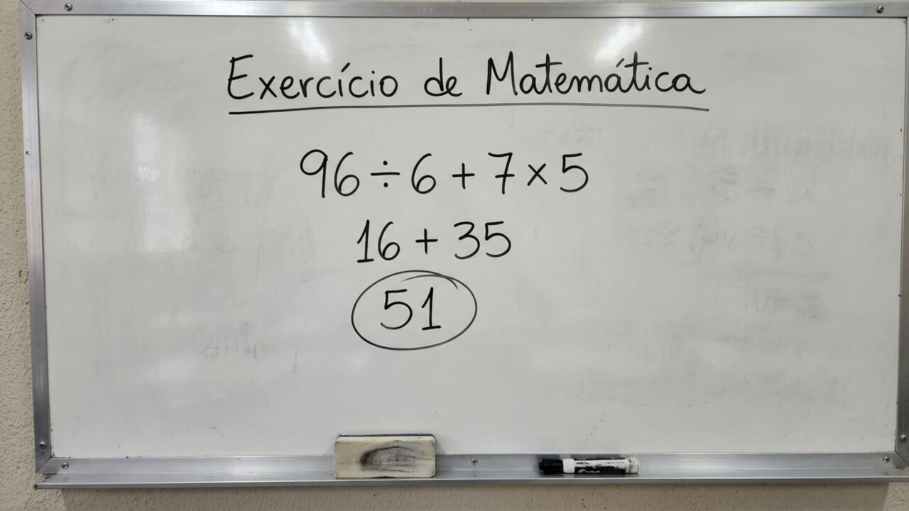 A conta 96 ÷ 6 + 7 × 5 parece fácil, mas muita gente erra antes de chegar ao resultado