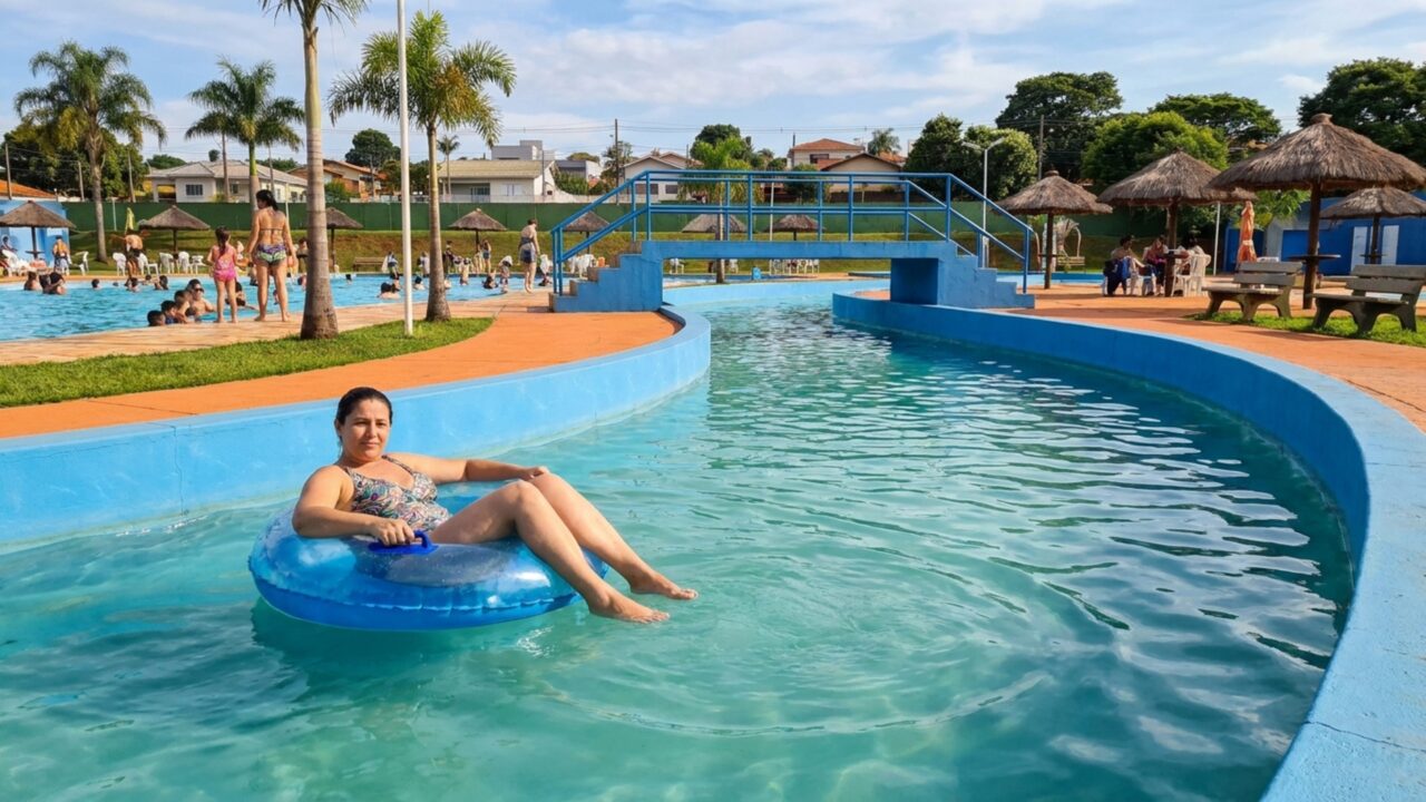 Uma cidade paranaense mantém desde 2009 um parque aquático com rio lento e tobobóia de entrada gratuita