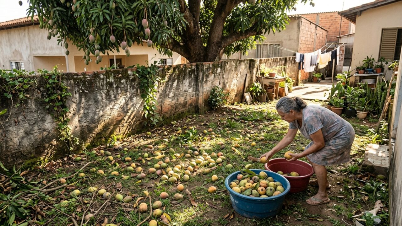 Mulher recolhe mangas que caíram da árvore do vizinho dentro de seu quintal, proprietário exige a devolução dos frutos e ela descobre que o Código Civil estabelece a quem pertencem as frutas que caem em terreno particular