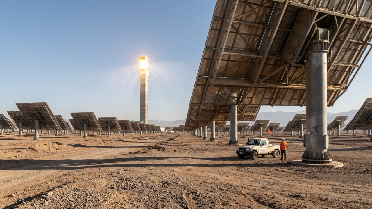 10.600 espelhos e uma torre de 250 metros: a usina no deserto projetada para gerar energia mesmo sem sol