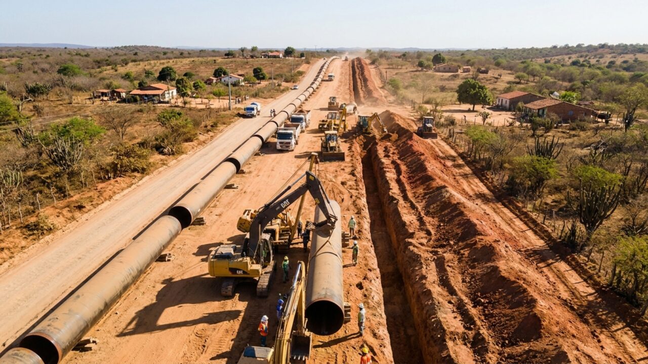 Tubos vão percorrer 688 km para levar água tratada de um açude a 9 cidades e 38 distritos no sertão cearense