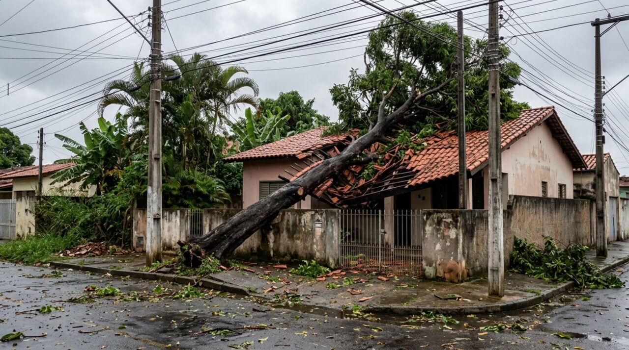 Família pede várias vezes que o vizinho avalie uma árvore inclinada sobre seu telhado, temporal derruba o tronco e destrói parte da cobertura, mas mensagens antigas mostram que o proprietário já havia recebido alertas sobre rachaduras na árvore