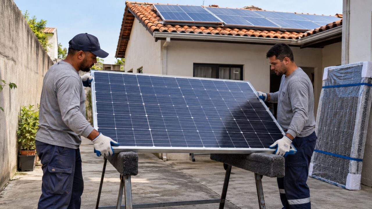 Família instala painéis solares no telhado e, na primeira goteira, recebe um orçamento que inclui retirar parte do sistema para alcançar as telhas