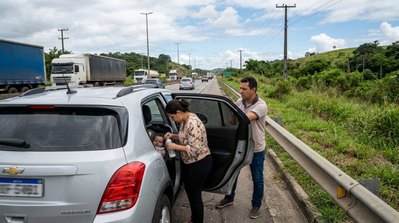 Pai estaciona no acostamento para alimentar o bebê durante uma viagem longa e descobre por que a necessidade da criança não torna qualquer parada automaticamente permitida