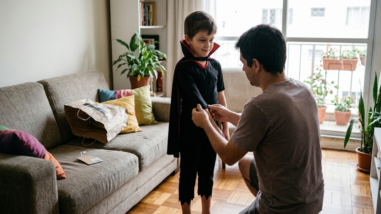 Pai compra uma fantasia de R$ 180 para o filho usar no Halloween, percebe que a roupa ficou pequena e descobre que a loja física não é obrigada a trocar produtos sem defeito