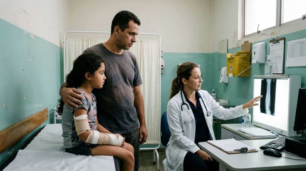 Pai leva a filha a uma unidade de saúde pública após uma queda, recebe orientação para voltar para casa e descobre horas depois uma fratura que não havia sido identificada, levando a família a questionar a conduta médica
