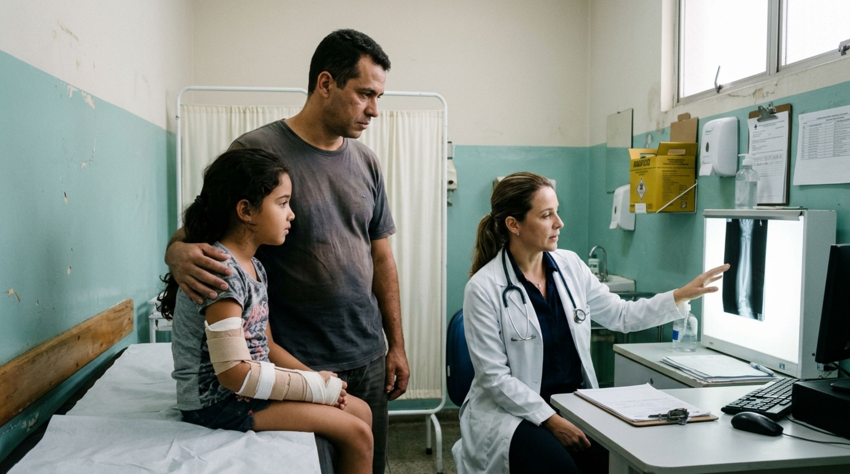 Pai leva a filha a uma unidade de saúde pública após uma queda, recebe orientação para voltar para casa e descobre horas depois uma fratura que não havia sido identificada, levando a família a questionar a conduta médica