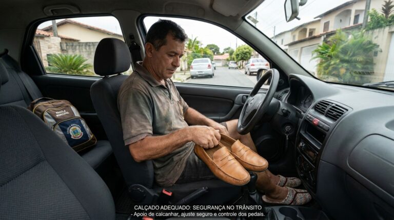 Homem entra no carro de pantufas para buscar o filho, acredita que qualquer calçado fechado na frente está permitido e descobre o que precisa observar antes de dirigir