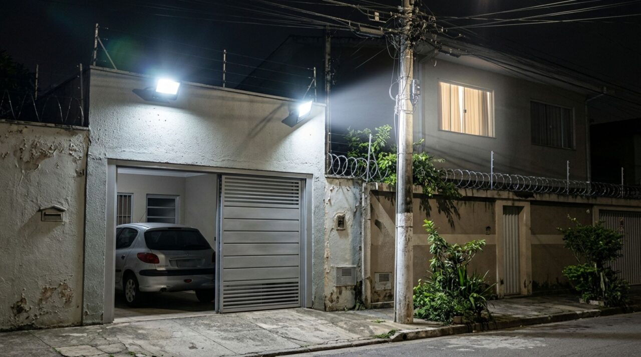 Vizinho instala refletores potentes para iluminar a entrada da garagem e família percebe que a claridade atravessa as cortinas dos quartos durante toda a noite