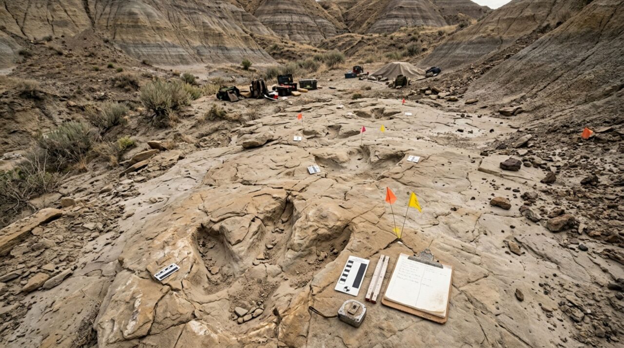 Quatro pegadas encontradas na Dakota do Norte permitiram estimar o ritmo de caminhada de um grande dinossauro predador