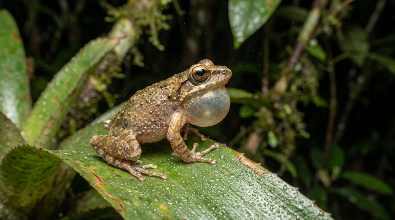Machos de Pristimantis milpe emitem chamados curtos que ajudam os pesquisadores a identificar a espécie