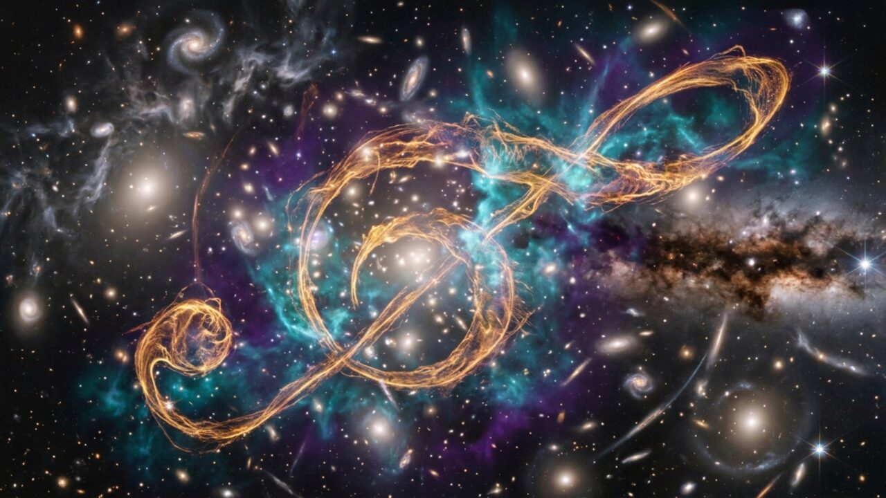 Um objeto em forma de clave apareceu brilhando em rádio e raios X e pode revelar como aglomerados inteiros de galáxias interagem