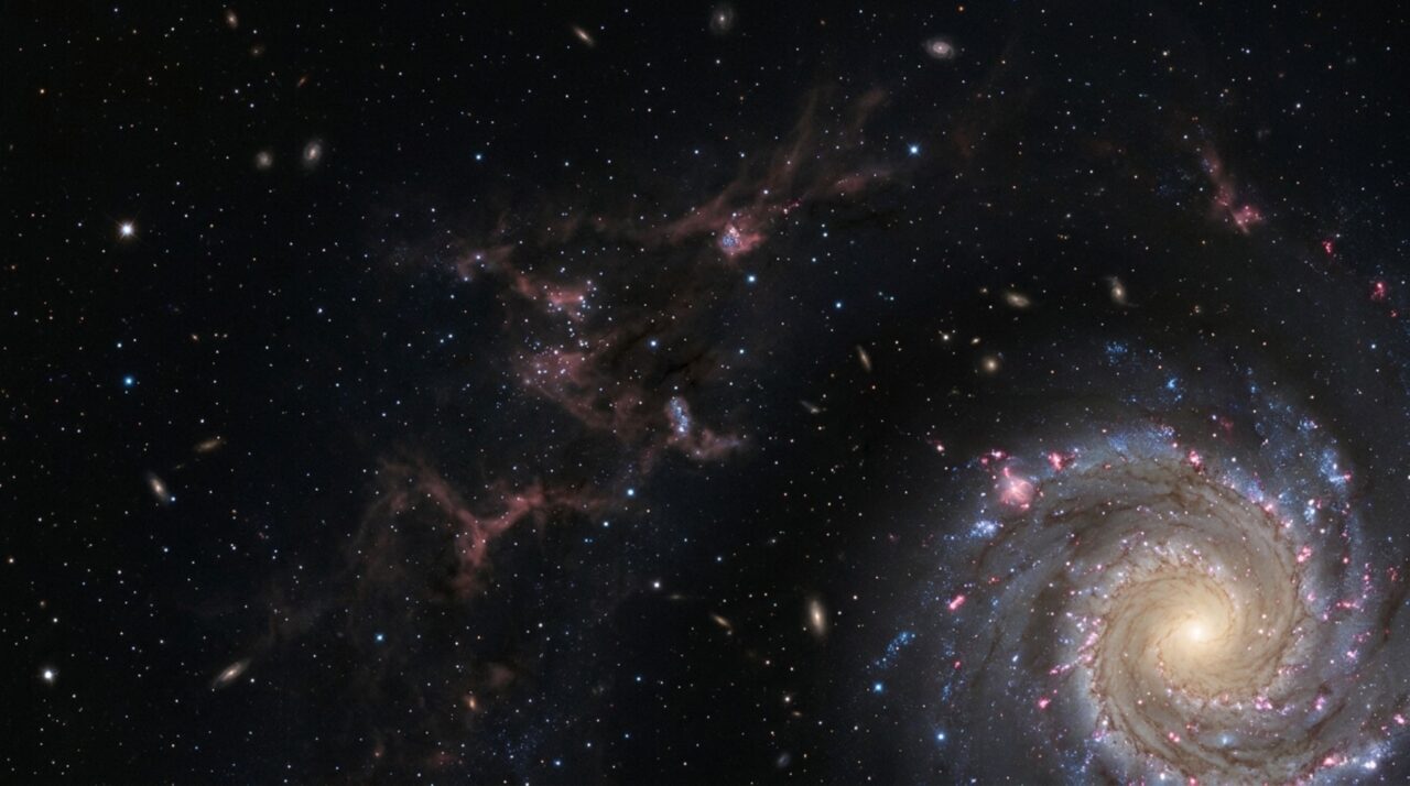 Estrelas jovens encontradas a quase 100 mil anos-luz do centro indicam crescimento recente do disco de Messier 74