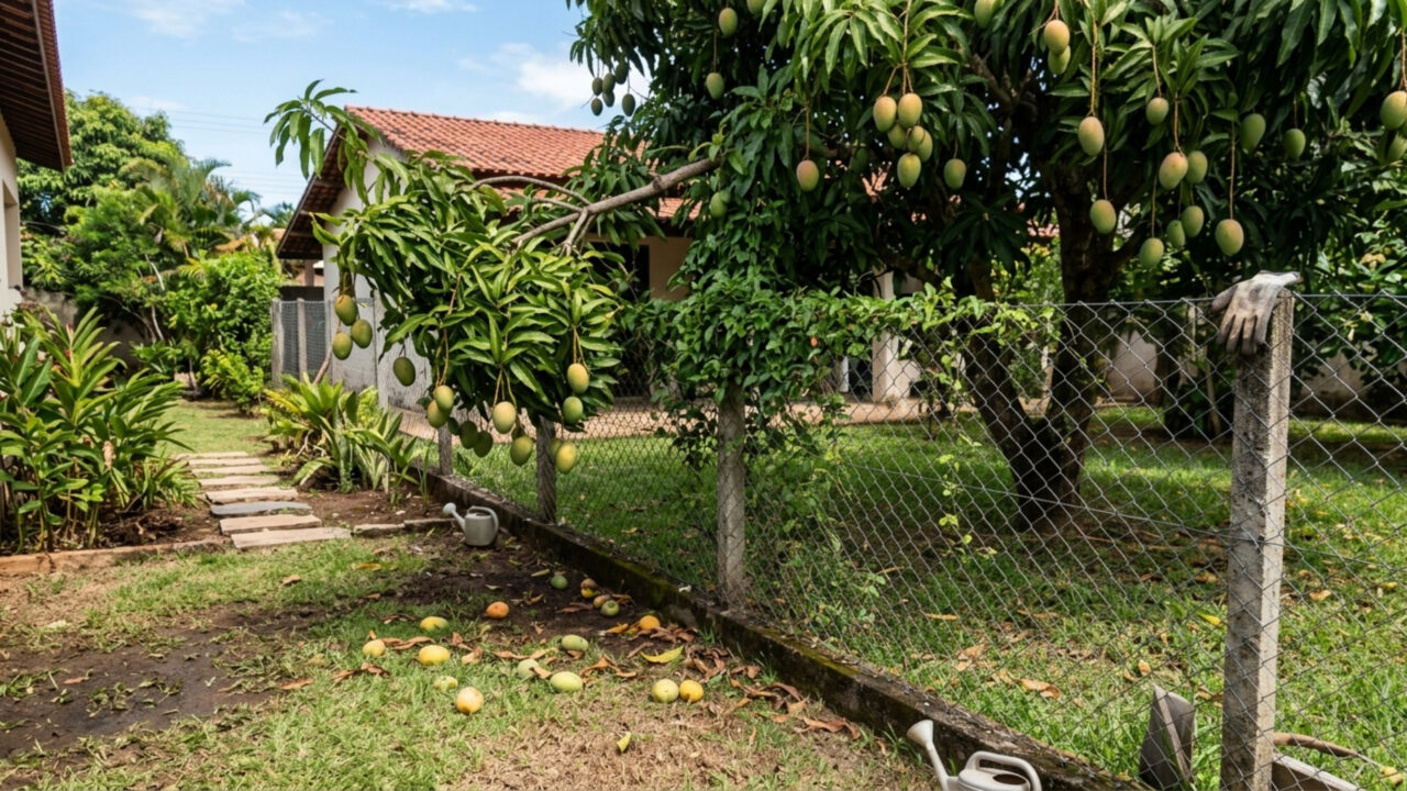 Galhos da árvore do vizinho passam por cima do muro e soltam frutas no seu quintal: o Código Civil diz que você pode cortar e que os frutos caídos são seus