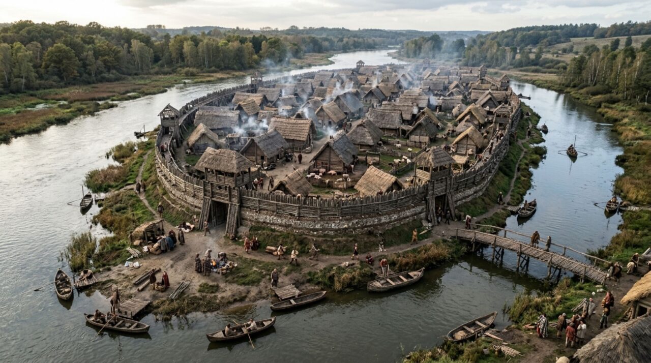 Reconstrução hipotética mostra como poderia ser o assentamento fortificado dos Parisii às margens do Sena antes da conquista romana