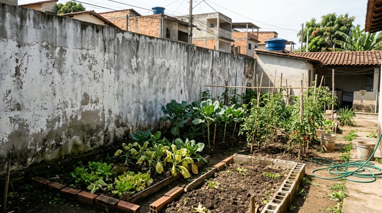 Vizinho aumenta o muro para 3 metros de altura em busca de mais privacidade e casal de idosos descobre que a construção deixou na sombra a pequena horta cultivada há mais de 20 anos
