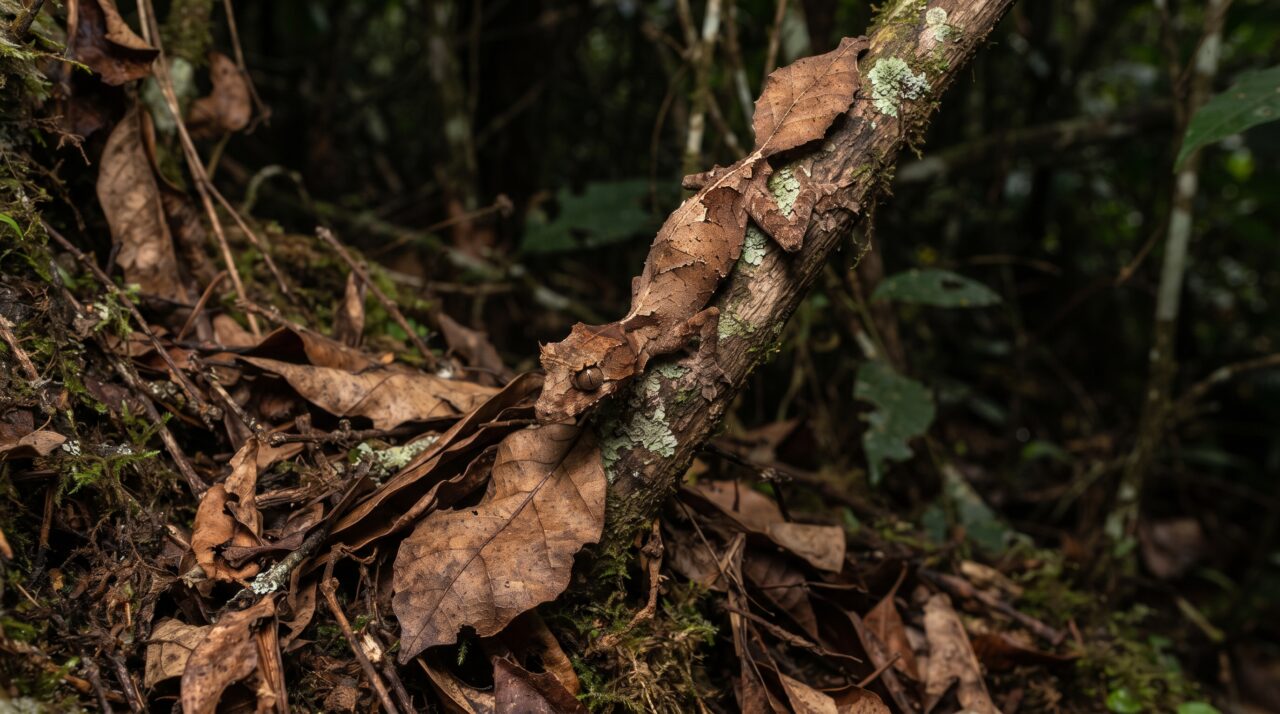 O pequeno réptil noturno que imita perfeitamente uma folha em decomposição para desaparecer nas florestas e enganar aves caçadoras