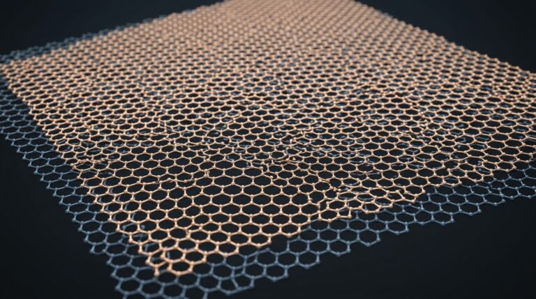 Duas camadas de grafeno rotacionadas em aproximadamente 1,1 grau formam um padrão de moiré que modifica profundamente o comportamento eletrônico do material