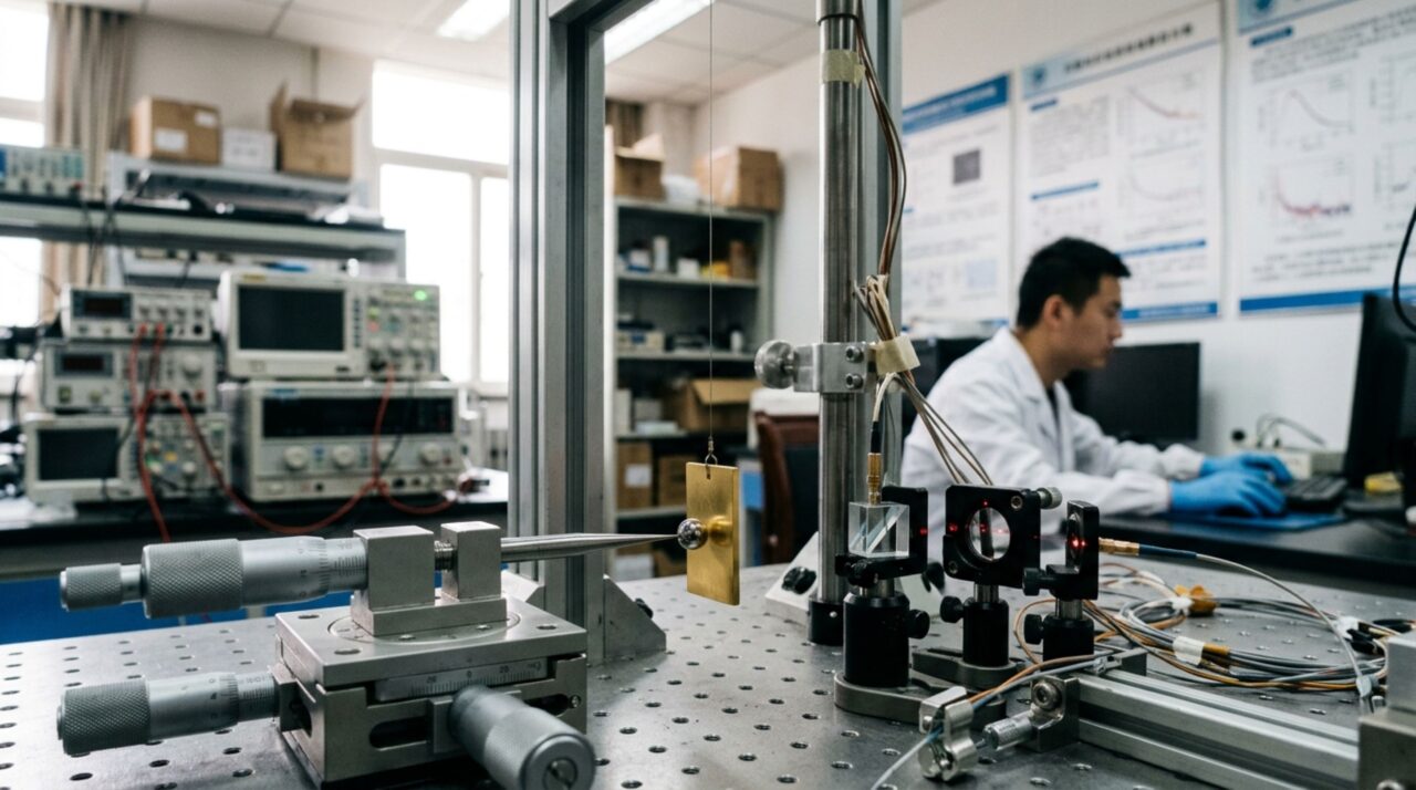 Uma esfera de apenas 1,2 grama puxou um sensor com força quase impossível de medir e a luz desacelerada tornou o sinal visível