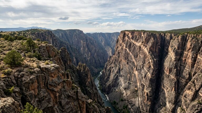O Gunnison River escavou um cânion profundo através de rochas formadas há quase 2 bilhões de anos