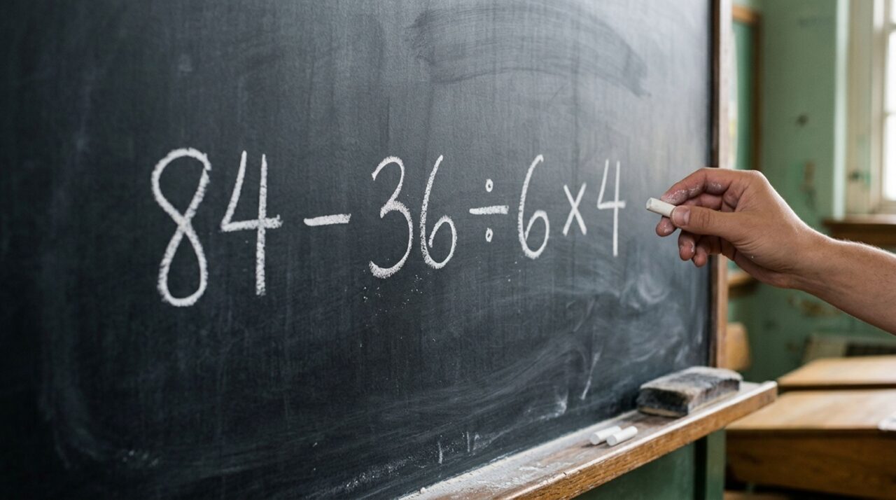 Resolva 84 − 36 ÷ 6 × 4 e descubra se você ainda lembra dos tempos da escola
