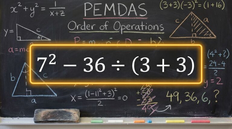6 a cada 7 pessoas falham em resolver 7² − 36 ÷ (3 + 3) corretamente por esquecer de uma regra antiga