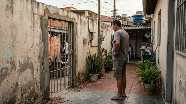 Morador volta para casa e descobre que o vizinho abriu um portão no muro compartilhado para acessar o corredor lateral, exige o fechamento e contesta a alegação de passagem antiga