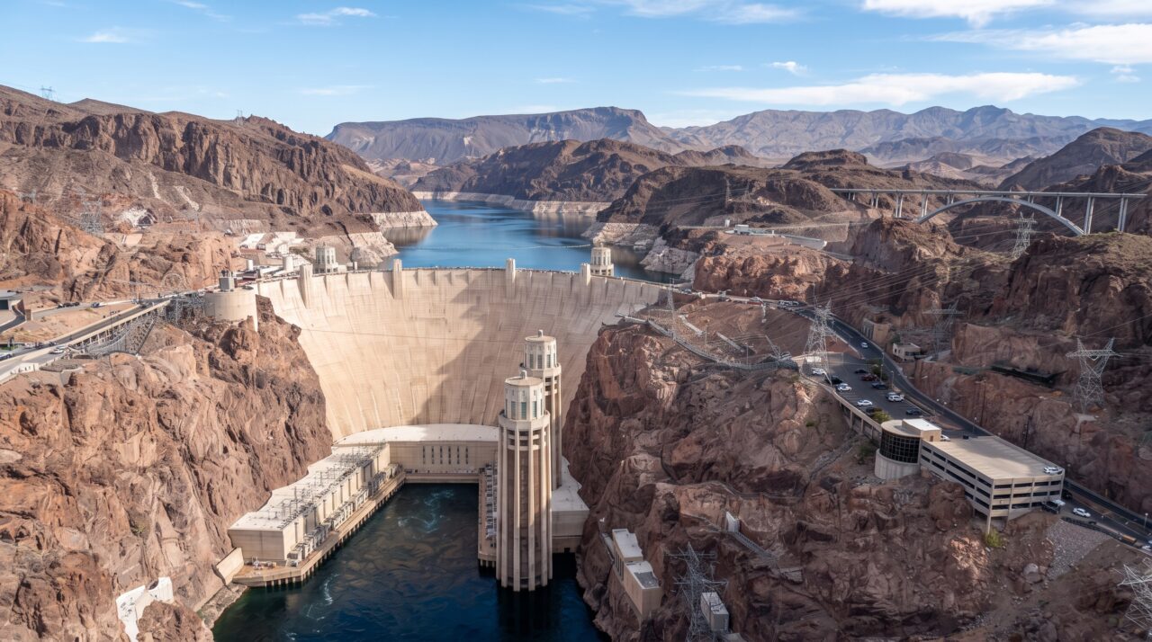 Erguida no meio do deserto, com volume de concreto suficiente para pavimentar uma rodovia de duas pistas de Nova York a São Francisco, a colossal represa em arco domina a fúria do rio Colorado há quase um século