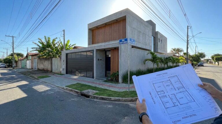 Mulher compra terreno de esquina, termina a casa com entrada pela rua lateral e descobre, ao pedir o número predial, que o projeto foi elaborado com a orientação do lote invertida