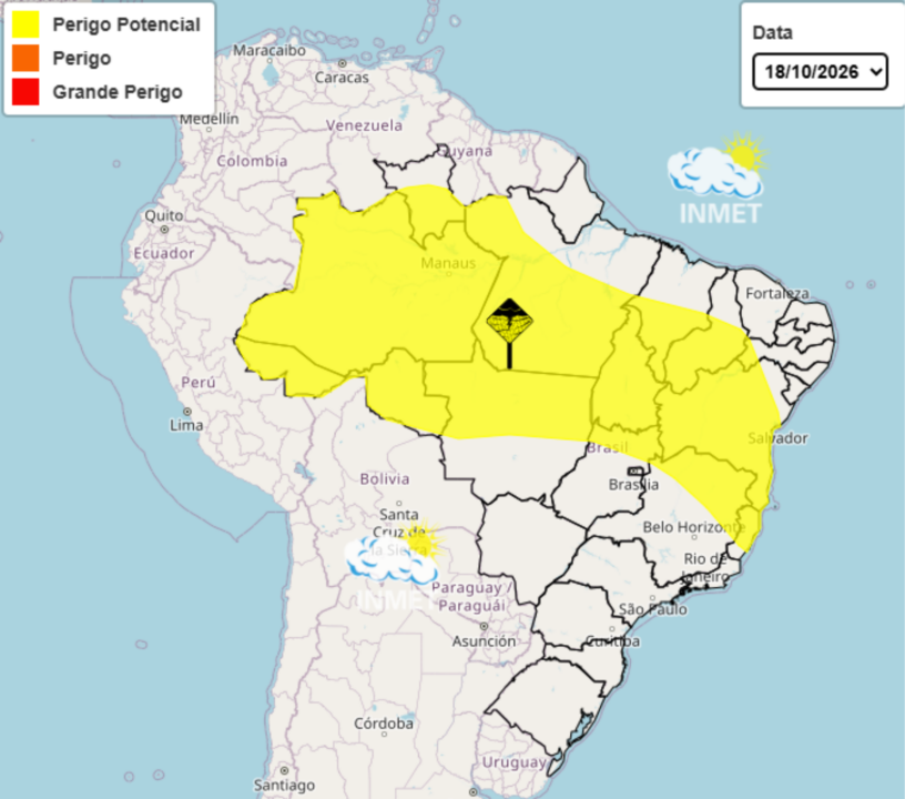 INMET emite alerta de chuva e ventos fortes para dezenas de regiões neste domino, 18; veja os riscos e como se proteger