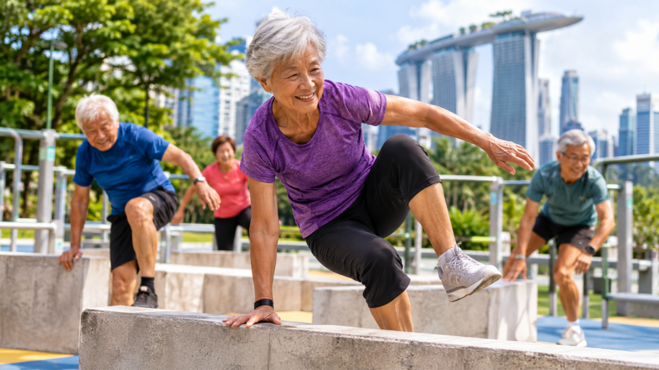 Idosos de 70 anos fazendo parkour? O motivo por trás da moda em Singapura é emocionante