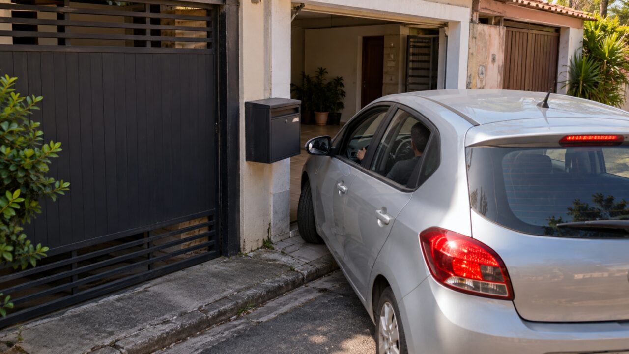 Uma caixa para receber encomendas é fixada do lado de fora do portão e, poucos dias depois, vizinha diz que perdeu espaço para manobrar o carro na garagem ao lado