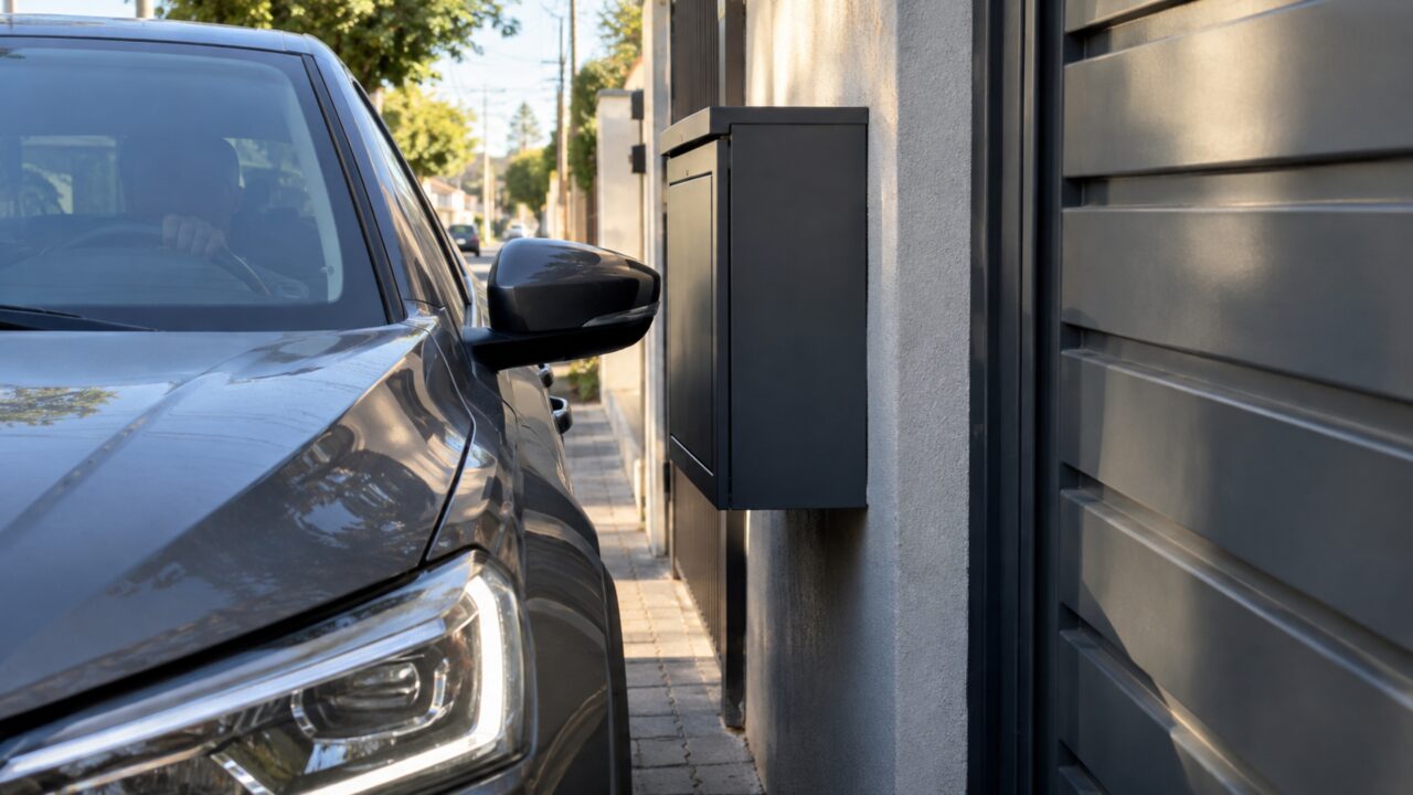 Uma caixa para receber encomendas é fixada do lado de fora do portão e, poucos dias depois, vizinha diz que perdeu espaço para manobrar o carro na garagem ao lado