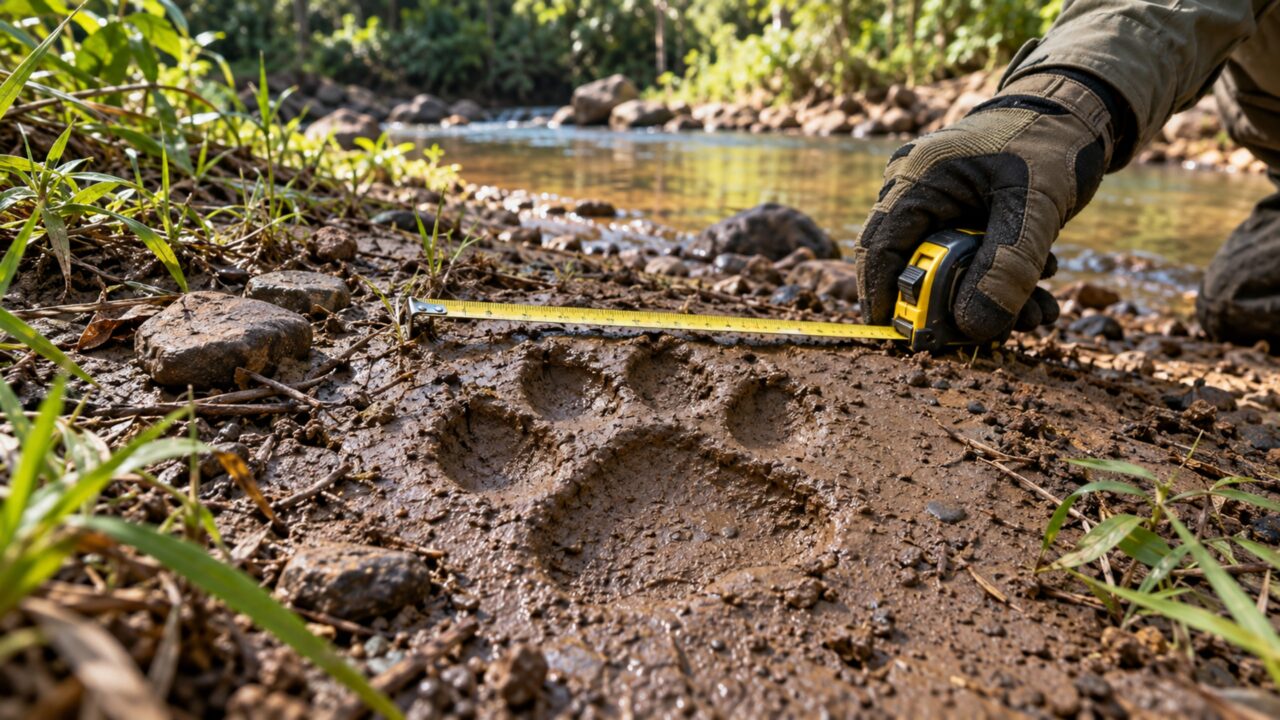 Depois de décadas sem ver a espécie na propriedade, família encontra pegadas grandes perto do córrego e uma câmera registra o animal caminhando pelo mesmo caminho usado pelo gado