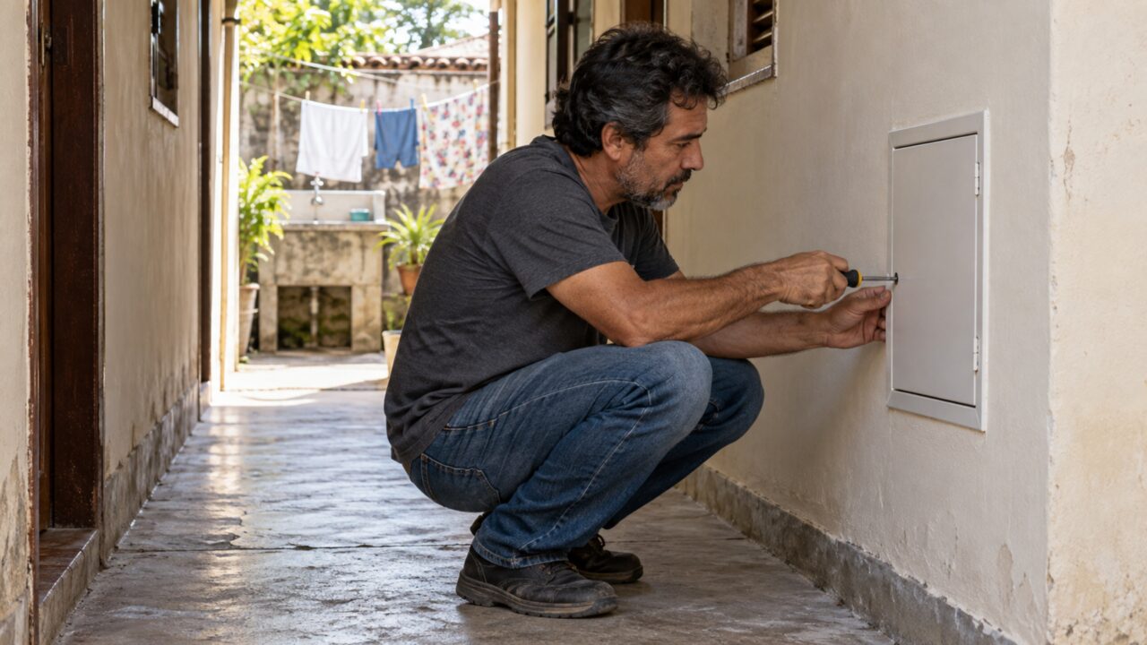 Uma reforma simples no corredor termina com duas casas sem acesso ao mesmo registro de água escondido atrás de uma parede nova